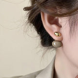 Vintage Oval Stud Earrings 925 Silver Needle For Women Gift