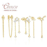 925 Silver Zircon Tassel Piercing Stud Earrings Wedding Jewelry