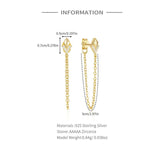 925 Silver Zircon Tassel Piercing Stud Earrings Wedding Jewelry