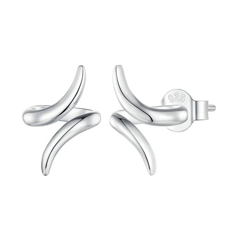 925 Sterling Silver Earphone Geometric Stud Earrings