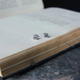 925 Silver Zircon Stud Earrings Retro Square Gothic Style