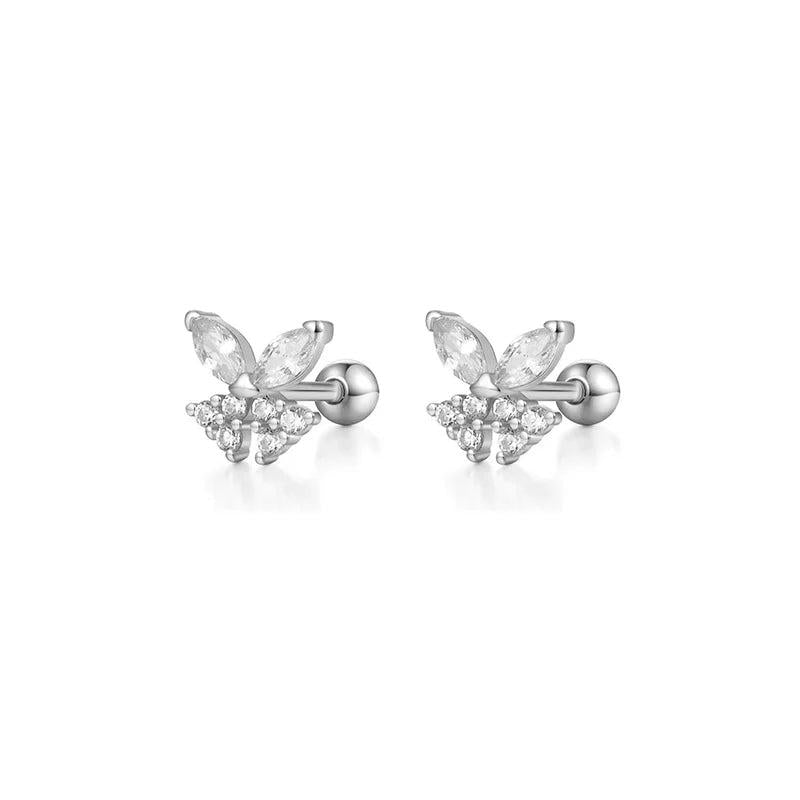 925 Silver Love Butterfly Star Crown Stud Earrings