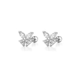 925 Silver Love Butterfly Star Crown Stud Earrings