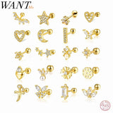 925 Silver Love Butterfly Star Crown Stud Earrings