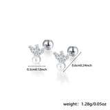 925 Silver Love Butterfly Star Crown Stud Earrings