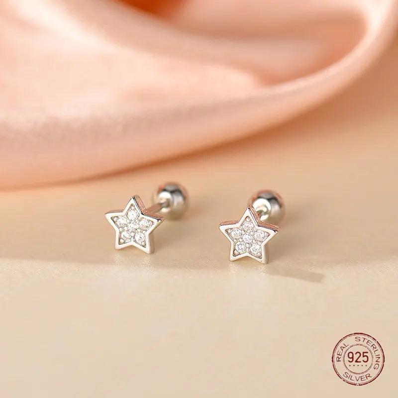 925 Silver Pentagram Star Stud Earrings Zircon Colleague Party Jewelry