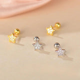 925 Silver Pentagram Star Stud Earrings Zircon Colleague Party Jewelry