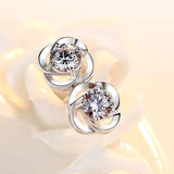 Pink Camellia Flower Stud Earrings 925 Silver Needle Earrings