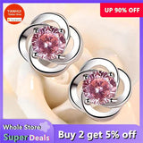 Pink Camellia Flower Stud Earrings 925 Silver Needle Earrings