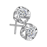 Pink Camellia Flower Stud Earrings 925 Silver Needle Earrings