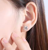 Pink Camellia Flower Stud Earrings 925 Silver Needle Earrings