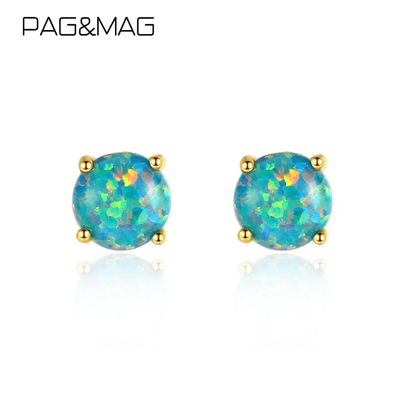 Green Fire Opal Earrings Sterling Silver 925 Vintage Stud Earings