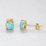 Green Fire Opal Earrings Sterling Silver 925 Vintage Stud Earings