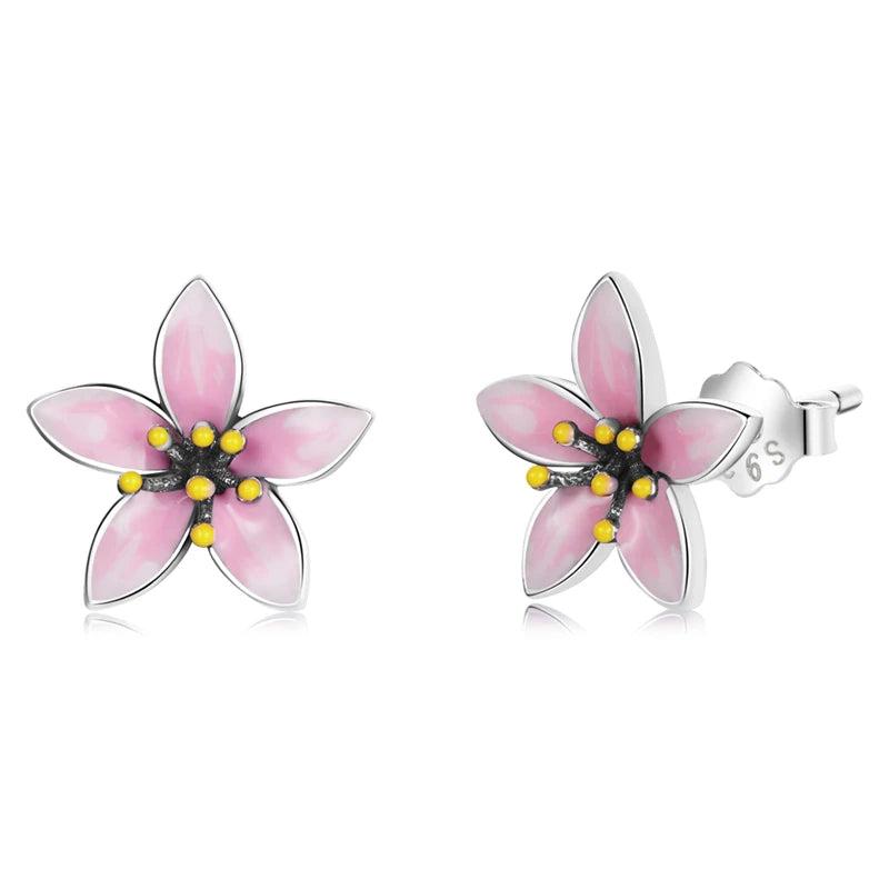 925 Silver Purple Orange Flower Earrings Blue-white Studs