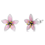 925 Silver Purple Orange Flower Earrings Blue-white Studs
