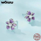 925 Silver Purple Orange Flower Earrings Blue-white Studs