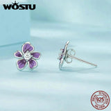 925 Silver Purple Orange Flower Earrings Blue-white Studs