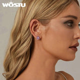 925 Silver Purple Orange Flower Earrings Blue-white Studs