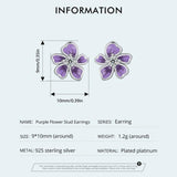 925 Silver Purple Orange Flower Earrings Blue-white Studs