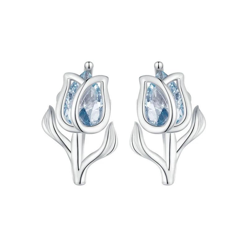 925 Silver Spinel Tulip Earrings Flower Studs for Women
