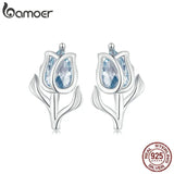 925 Silver Spinel Tulip Earrings Flower Studs for Women