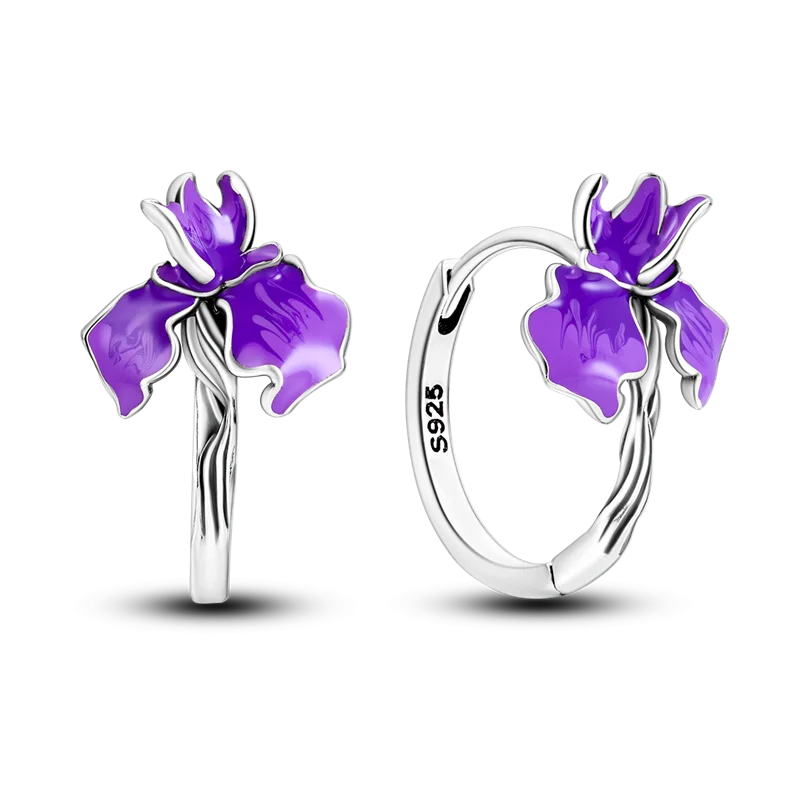 925 Silver Butterfly Tulips Hoop Earrings, Wedding Jewelry, Birthday Gift