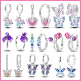 925 Silver Butterfly Tulips Hoop Earrings, Wedding Jewelry, Birthday Gift