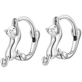 925 Silver Cat Earrings Oxidation Shining Ear Buckles for Women