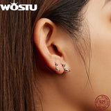 925 Silver Cat Earrings Oxidation Shining Ear Buckles for Women