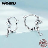 925 Silver Cat Earrings Oxidation Shining Ear Buckles for Women