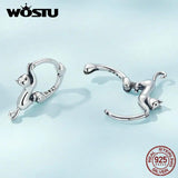 925 Silver Cat Earrings Oxidation Shining Ear Buckles for Women