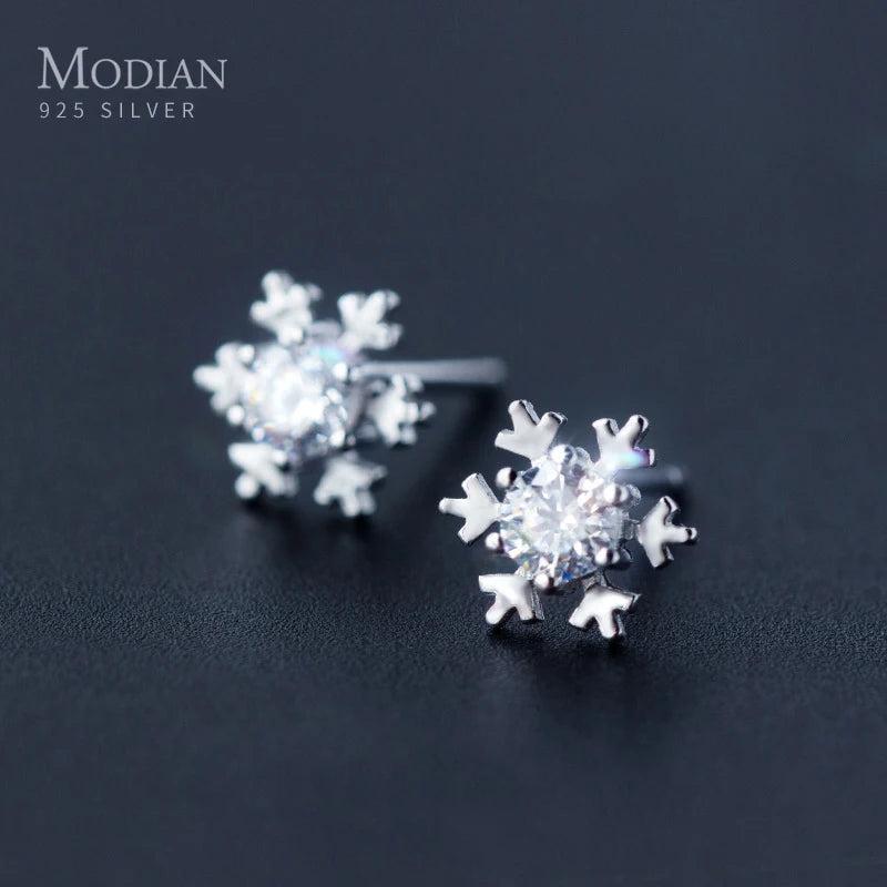 Snowflake CZ Stud Earrings 925 Sterling Silver Wedding Jewelry Brincos