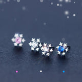 Snowflake CZ Stud Earrings 925 Sterling Silver Wedding Jewelry Brincos