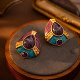 Vintage Enamel Purple Resin Teardrop Stud Earrings for Women - Party Gift