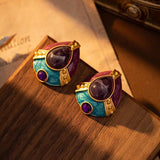 Vintage Enamel Purple Resin Teardrop Stud Earrings for Women - Party Gift