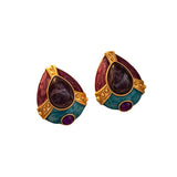 Vintage Enamel Purple Resin Teardrop Stud Earrings for Women - Party Gift