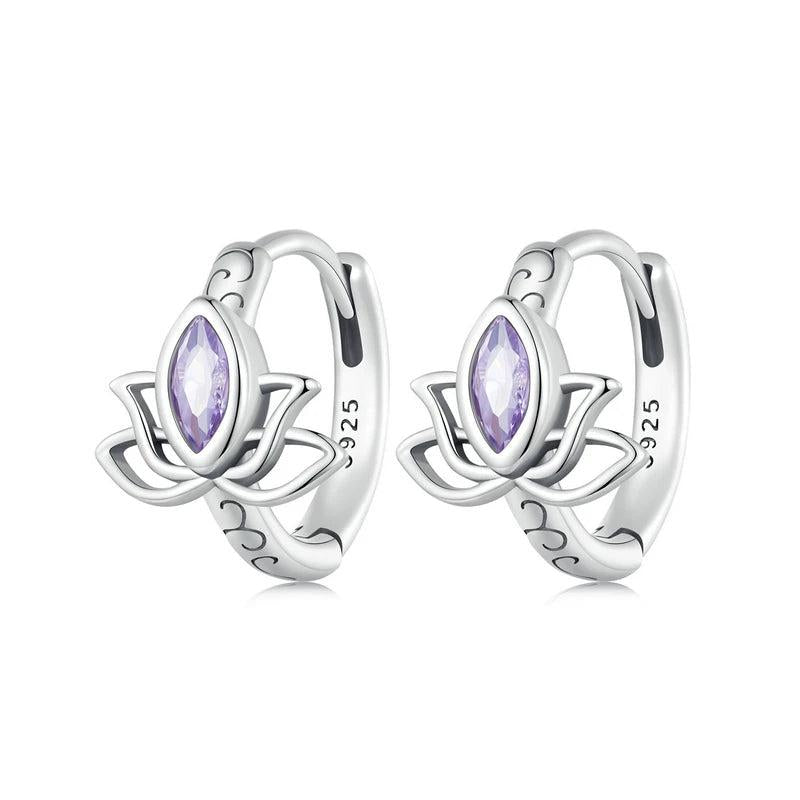 925 Silver Lotus Flower Earrings with Zircon