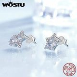 925 Silver Double Star Zircon Earrings Bling CZ Hollow Out Ear Clips