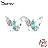 Platinum Plated Butterfly Stud Earrings CZ 925 Silver Dainty Insect