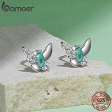 Platinum Plated Butterfly Stud Earrings CZ 925 Silver Dainty Insect