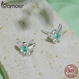 Platinum Plated Butterfly Stud Earrings CZ 925 Silver Dainty Insect