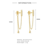 S925 Silver Zircon Tassel Chain Earrings for Women Gift