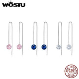 925 Silver Pink Clear CZ Tassel Earrings Drop Dangle Ear Stud for Women