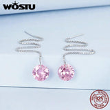 925 Silver Pink Clear CZ Tassel Earrings Drop Dangle Ear Stud for Women