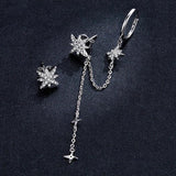 925 Silver Star Drop Earrings CZ Stud Asymmetric Women Gift BSE433
