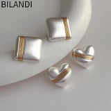925 Silver Matte Square Heart Stud Earrings For Women
