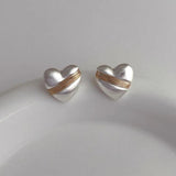 925 Silver Matte Square Heart Stud Earrings For Women