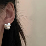 925 Silver Matte Square Heart Stud Earrings For Women