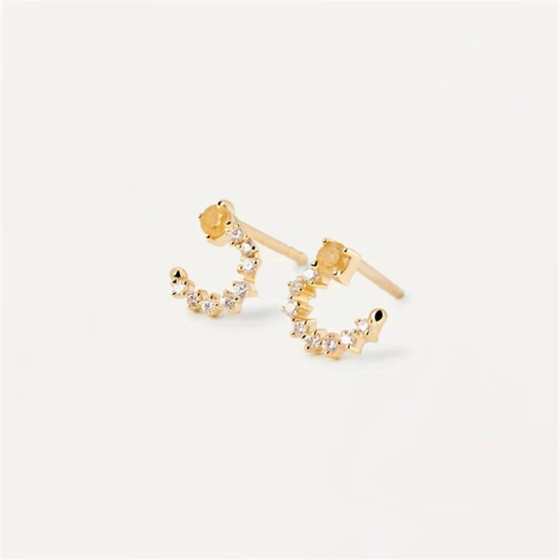 925 Silver C Yellow Clear Zircon Stud Earring Women Fine Jewelry