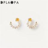 925 Silver C Yellow Clear Zircon Stud Earring Women Fine Jewelry